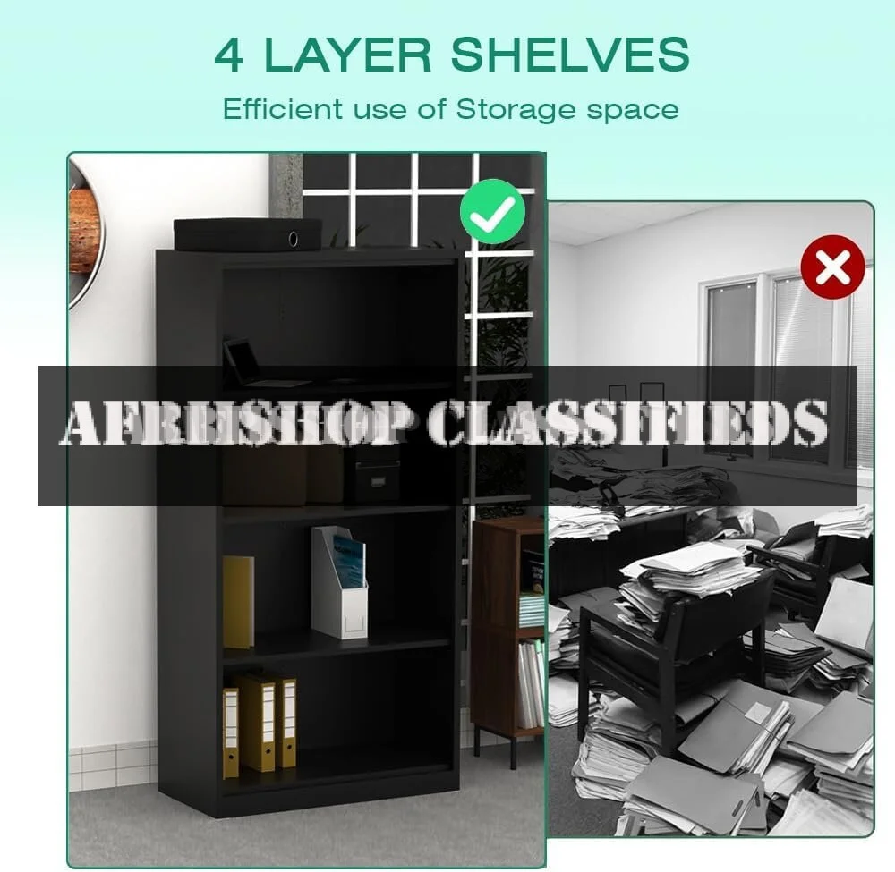 Bookshelf: 5-Tier, White Wooden, Storage Cabinet