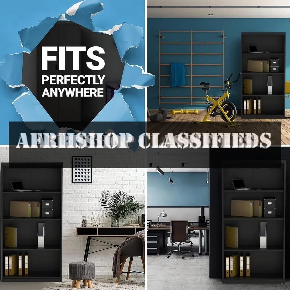 Bookshelf: 5-Tier, White Wooden, Storage Cabinet