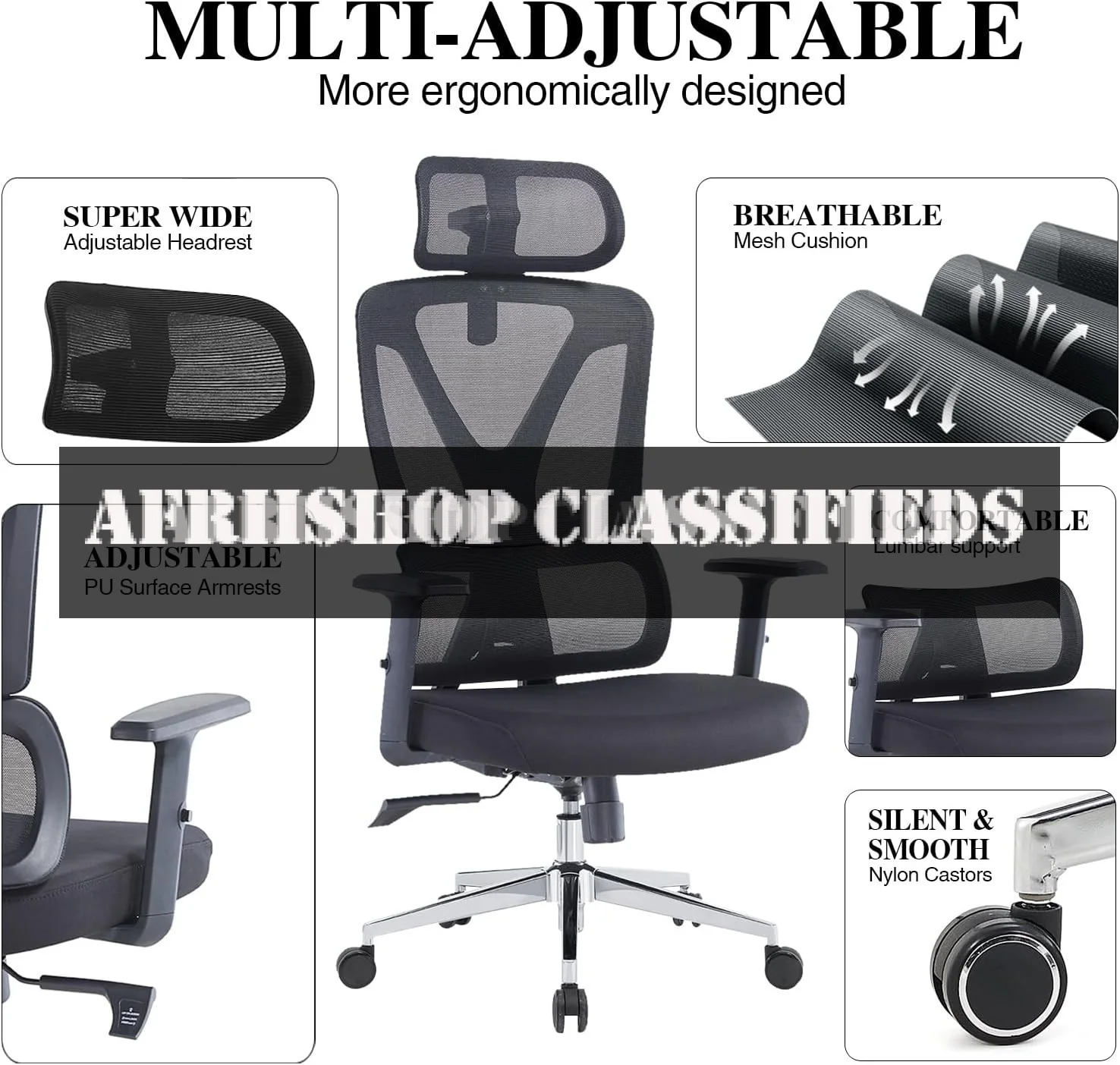 Office Chair: Desk Chair with Armrests, Cushion & Swivel Support