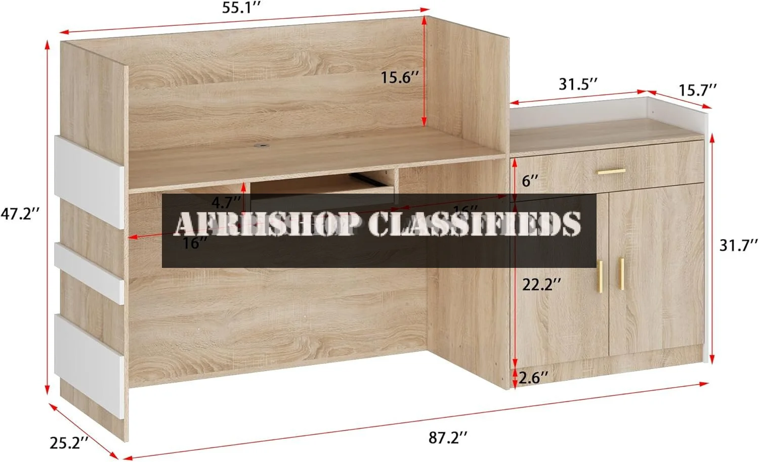 Reception Desk: Modern Design, Storage, 2 Doors, Oak Finish