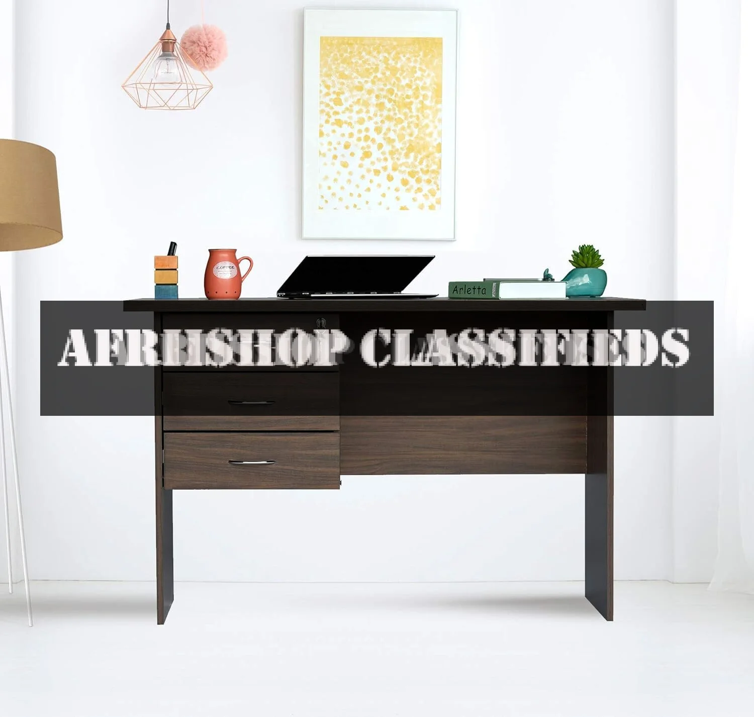 Study Desk: Brown, 1.2M, With Drawers, Engineered Wood