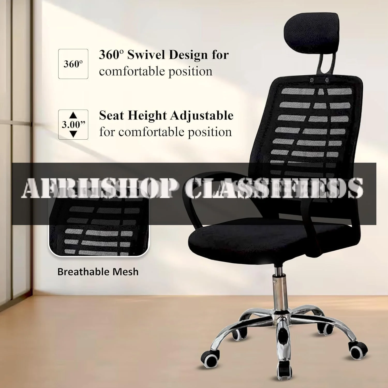 Office Chair: Mesh Design, Swivel, Milange Black Finish