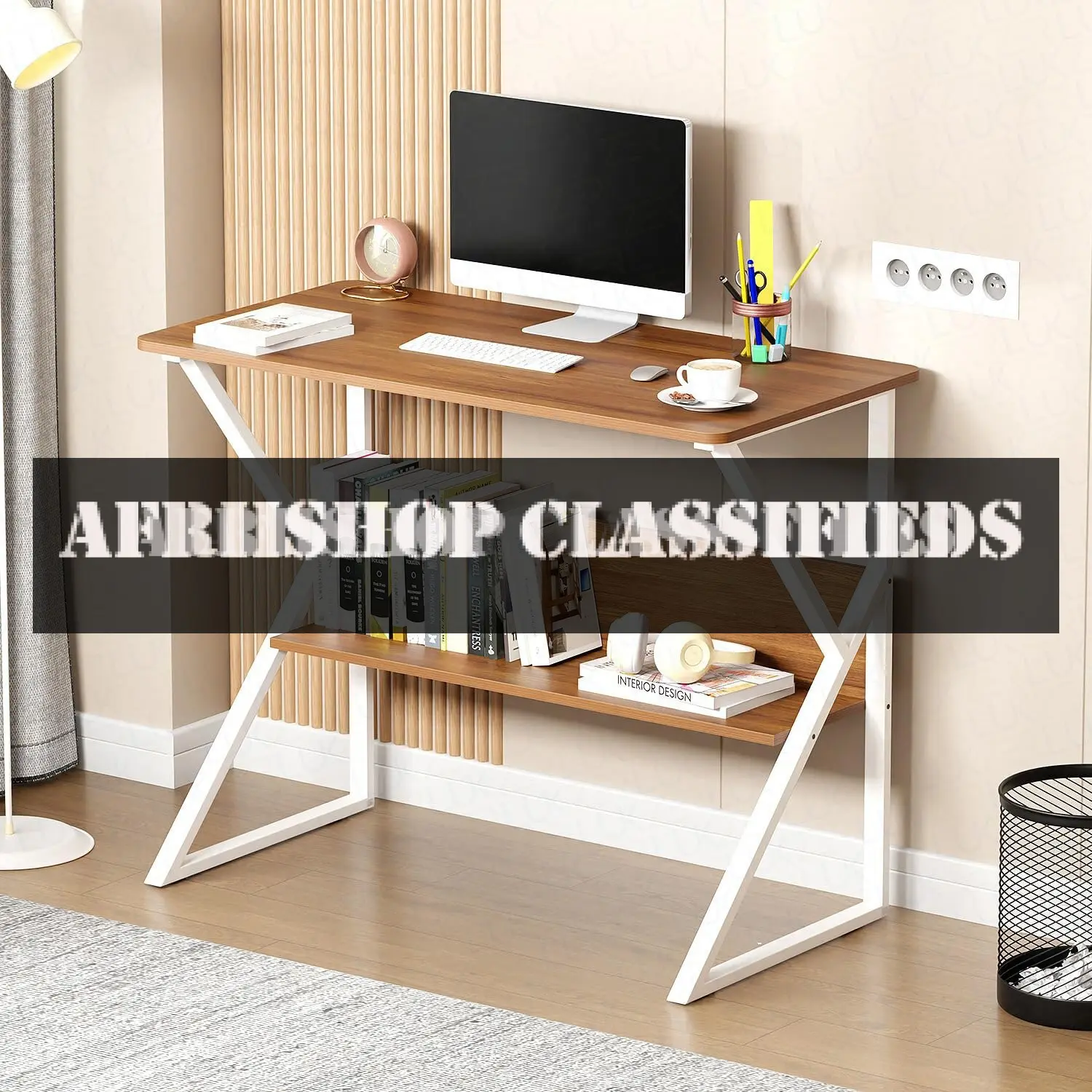 Office Desk: Trendy Desk with Bookshelf, Perfect for Study