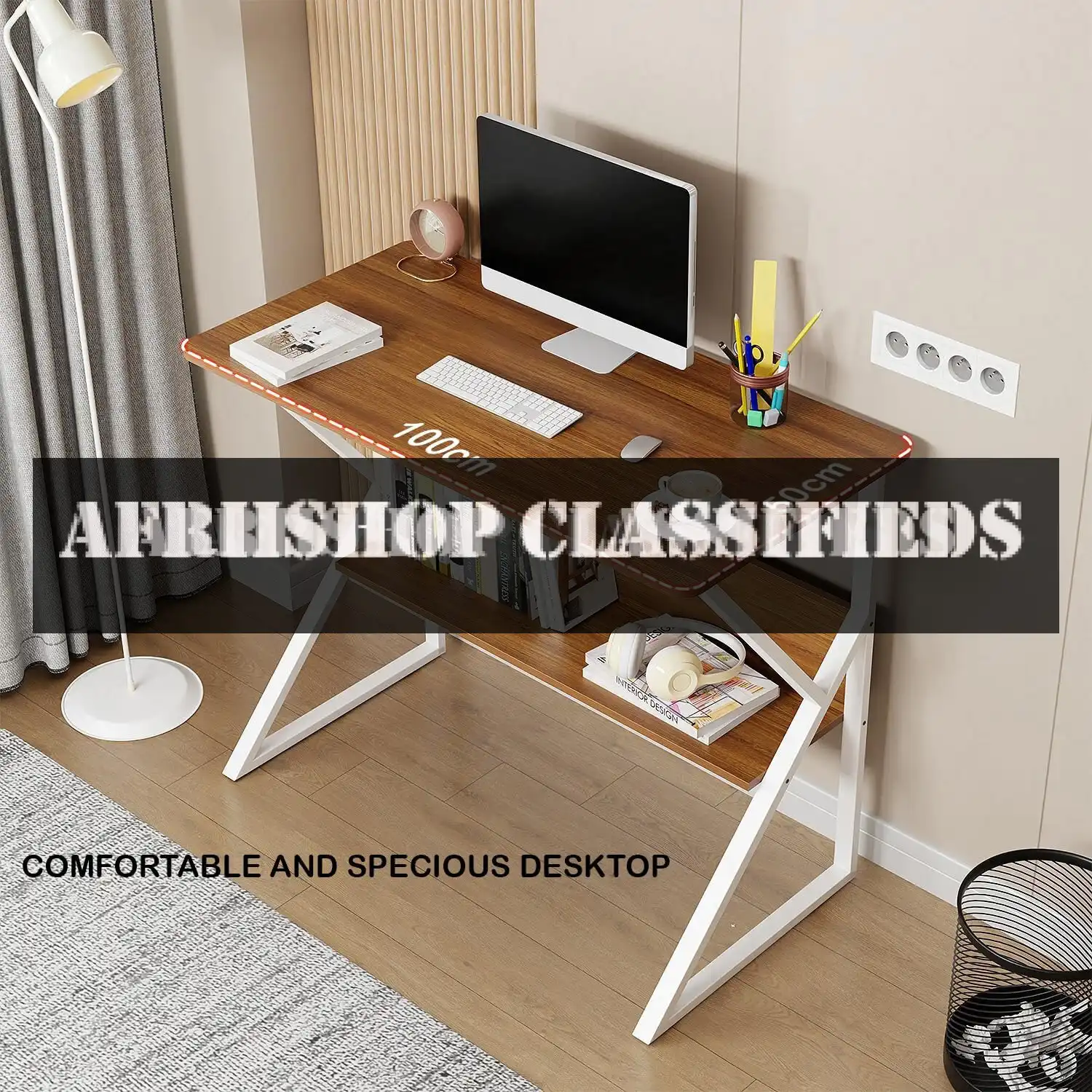 Office Desk: Trendy Desk with Bookshelf, Perfect for Study