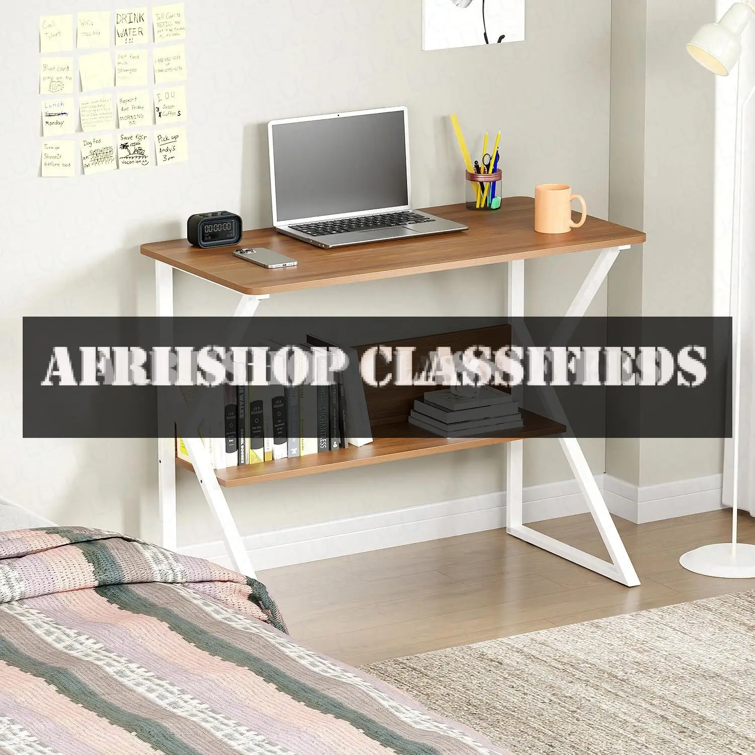 Office Desk: Trendy Desk with Bookshelf, Perfect for Study