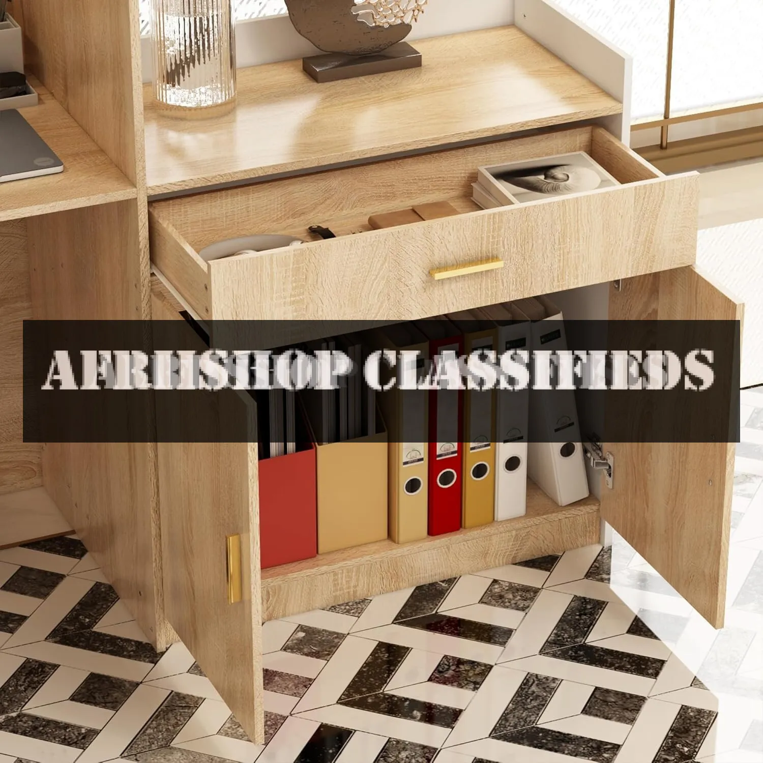 Reception Desk: Modern Design, Storage, 2 Doors, Oak Finish