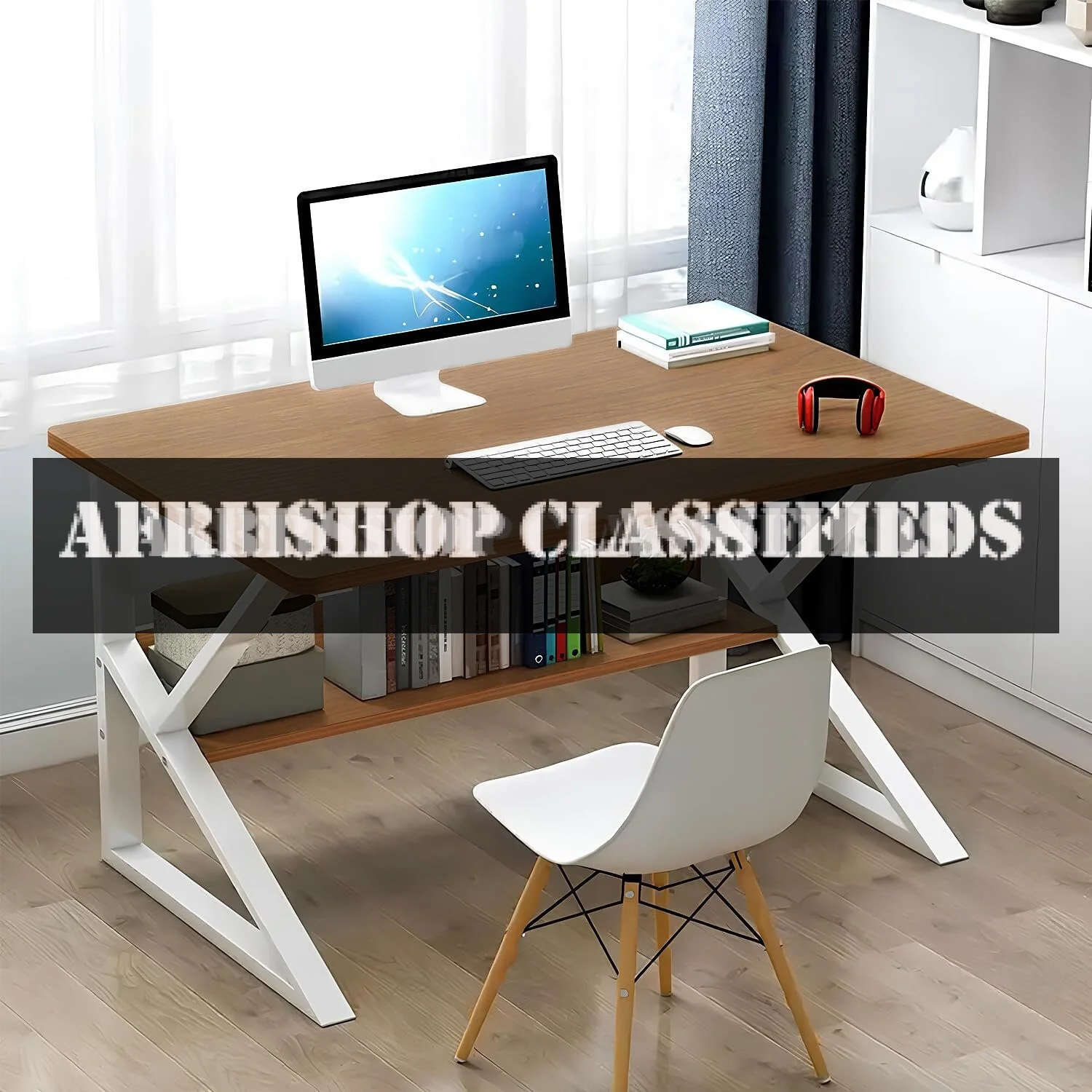 Office Desk: Trendy Desk with Bookshelf, Perfect for Study