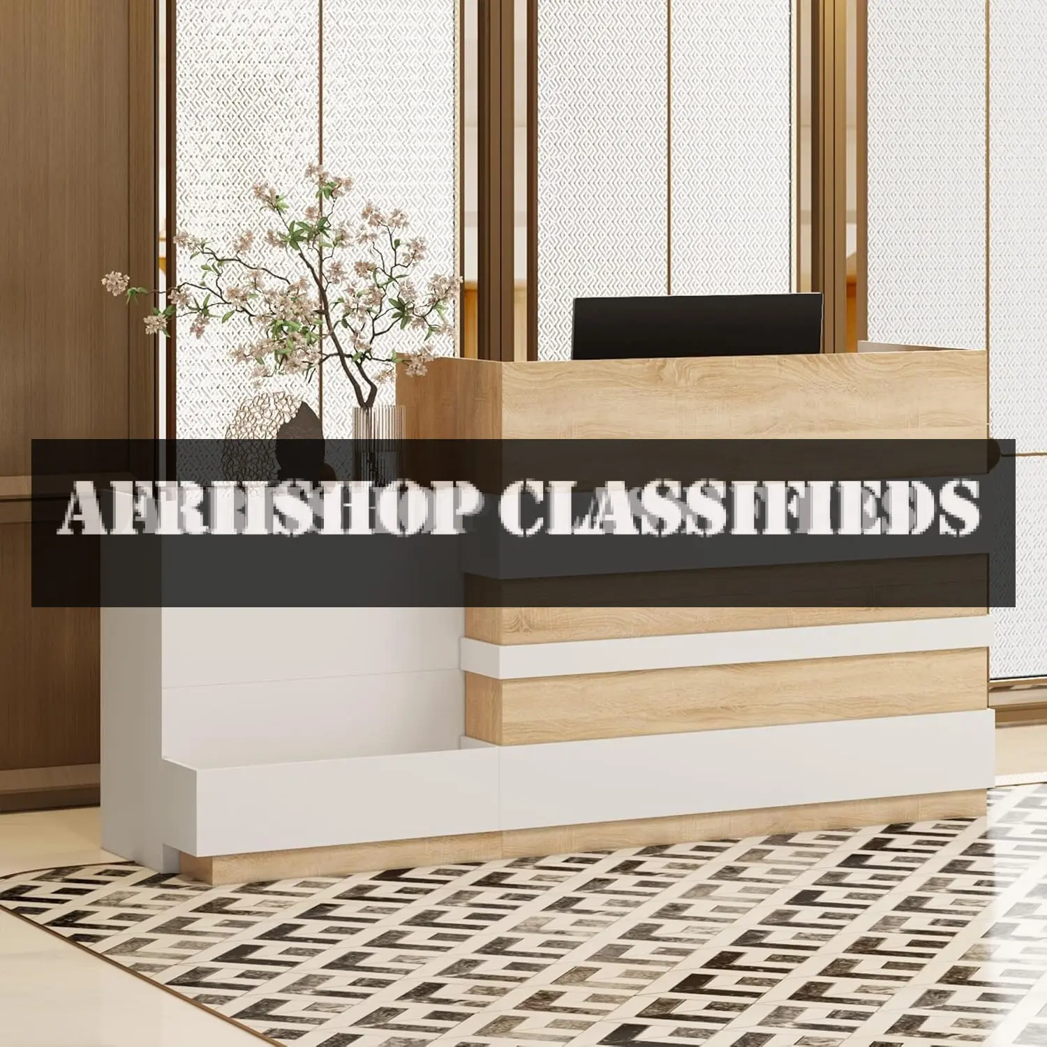 Reception Desk: Modern Design, Storage, 2 Doors, Oak Finish