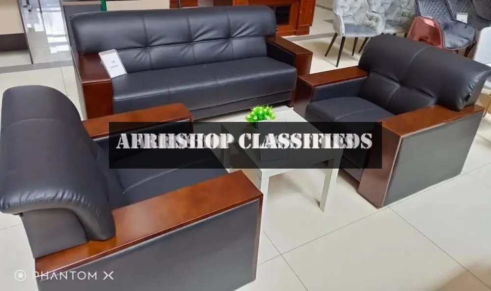 Office Sofa; 5 Seater Leather Puffy Office Sofa