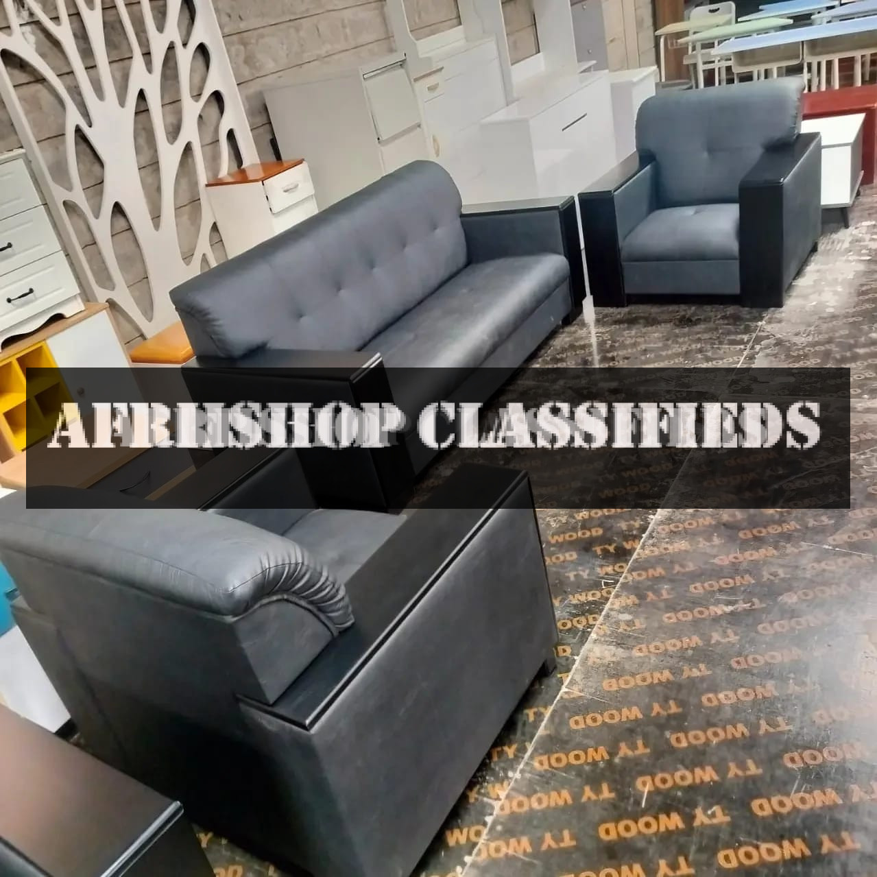 Office Sofa; 5 Seater Leather Puffy Office Sofa