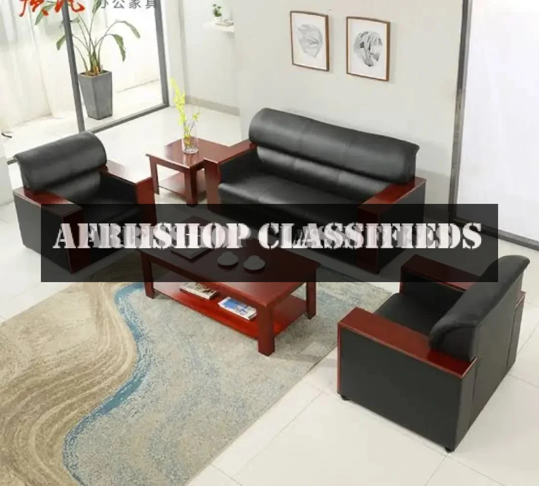 Office Sofa; 5 Seater Leather Puffy Office Sofa