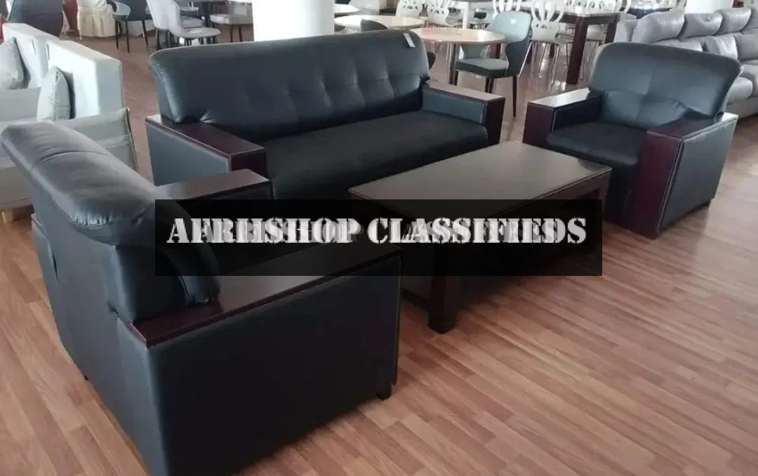 Office Sofa; 5 Seater Leather Puffy Office Sofa