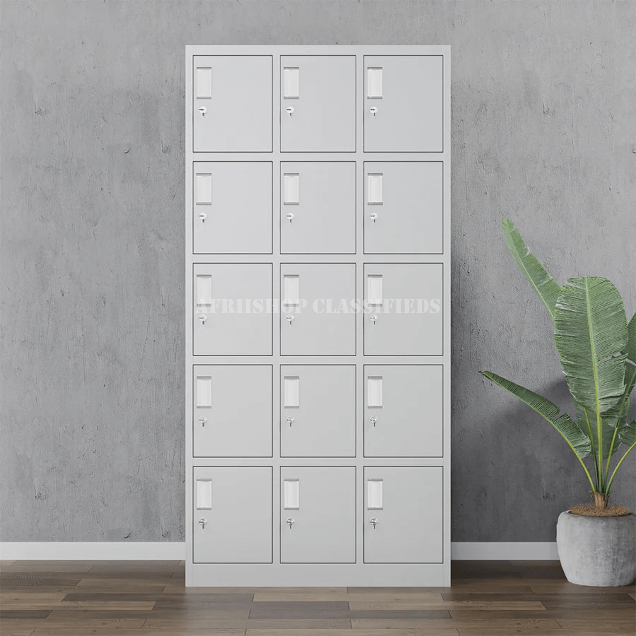 Office Cabinet : 15-locker steel office storage cabinet.