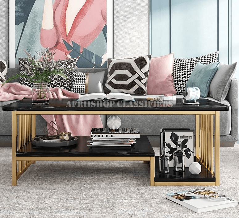 Coffee Table; Black Marble Coffee Table