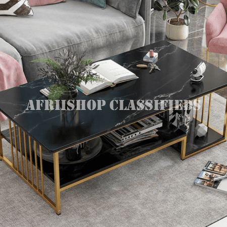 Coffee Table; Black Marble Coffee Table