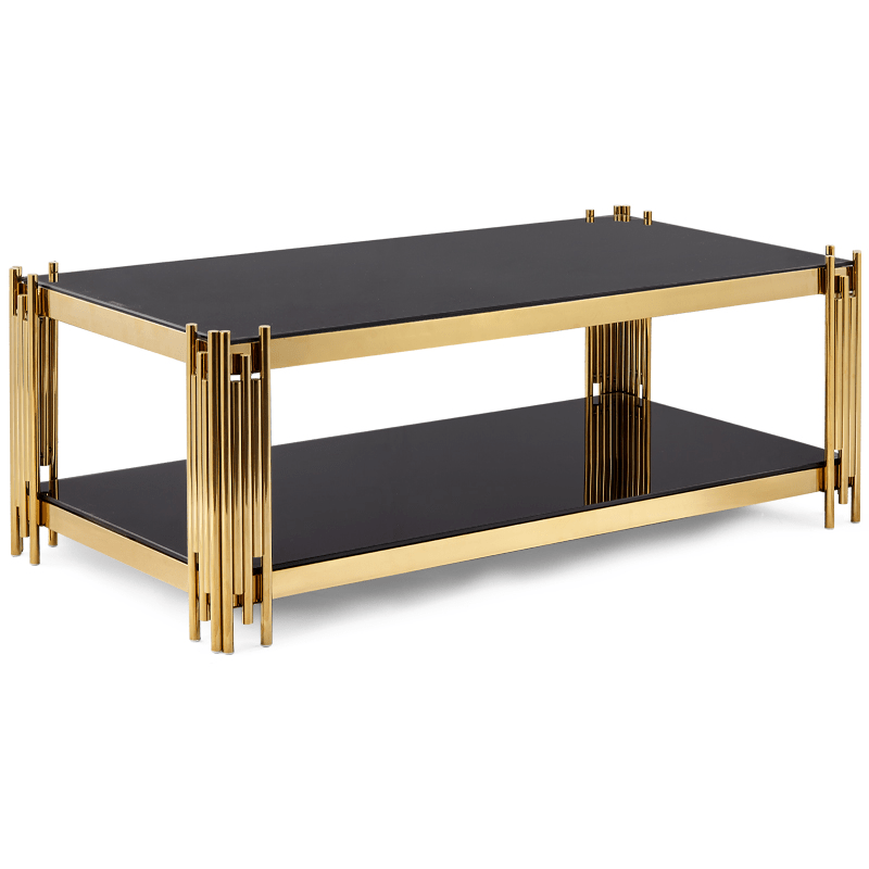 Home Table; Contemporary Black Glass Rectangular Coffee Table