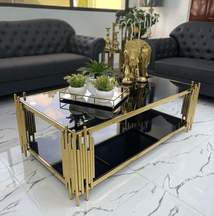 Home Table; Contemporary Black Glass Rectangular Coffee Table