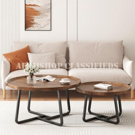 Home Table Set; Stylish Round MDF Nesting Tables for Living Room