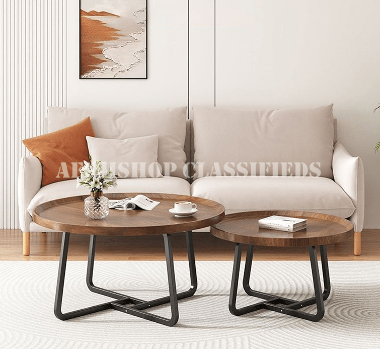 Home Table Set; Stylish Round MDF Nesting Tables for Living Room