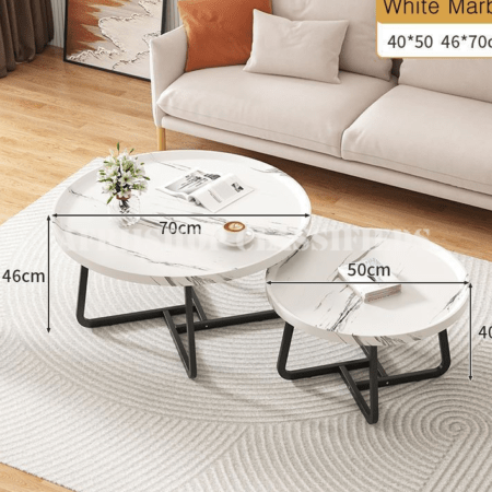 Home Table Set; Stylish Round MDF Nesting Tables for Living Room