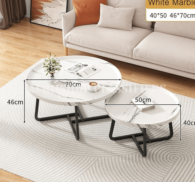 Home Table Set; Stylish Round MDF Nesting Tables for Living Room