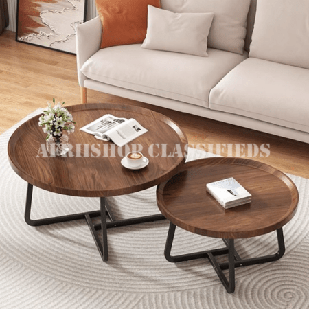 Home Table Set; Stylish Round MDF Nesting Tables for Living Room