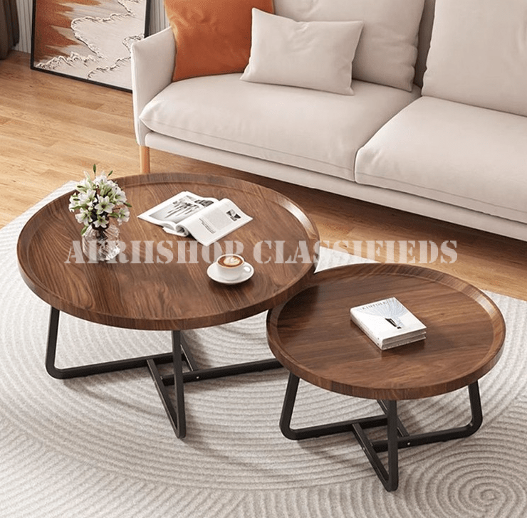 Home Table Set; Stylish Round MDF Nesting Tables for Living Room