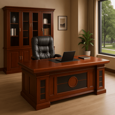 Office Desk on Sale in Kenya; 1.6 Meters Mahogany-Finish L-Shaped Executive Office Desk