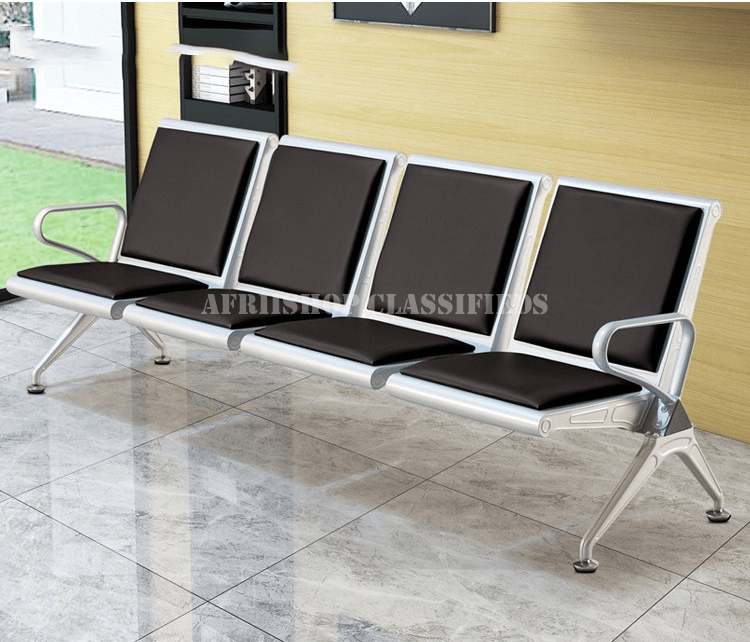 Reception Benches on Sale in Kenya; Black 4-Seater Padded Heavy Duty Metallic Office Reception Bench