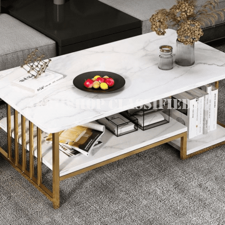 Coffee Table; Black Marble Coffee Table