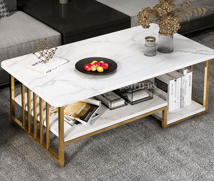 Coffee Table; Black Marble Coffee Table