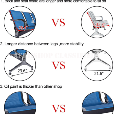 Banch; 3 Link Non Padded Mettallic Reception Waiting Bench