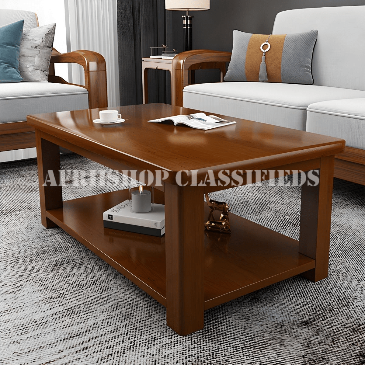 Coffee Table; Modern Solid Wood Coffee Table