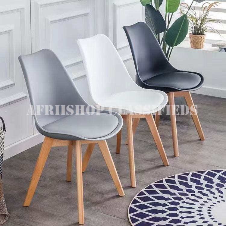Home Chair; Designer-Inspired Plastic Chair with Padded Seat and Angled Wood Legs