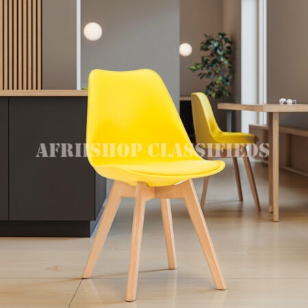 Home Chair; Designer-Inspired Plastic Chair with Padded Seat and Angled Wood Legs