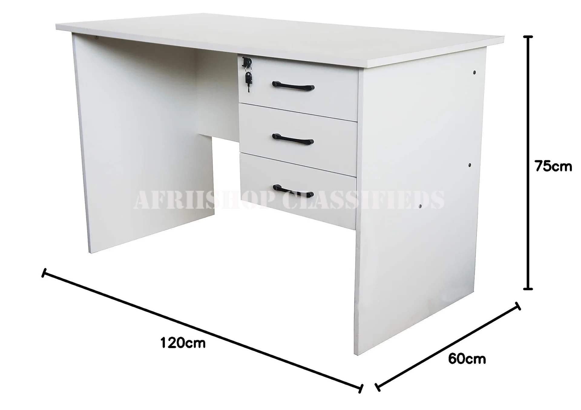 Office Desk; Lockable 1.2 M White-3 Drawer Home Office Study Desk