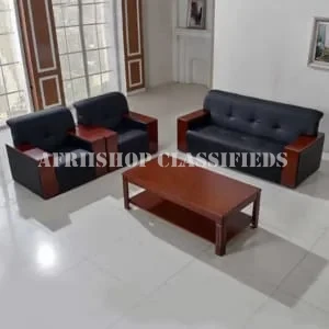 Sofas; 5-Seater Black Leather Office Sofa