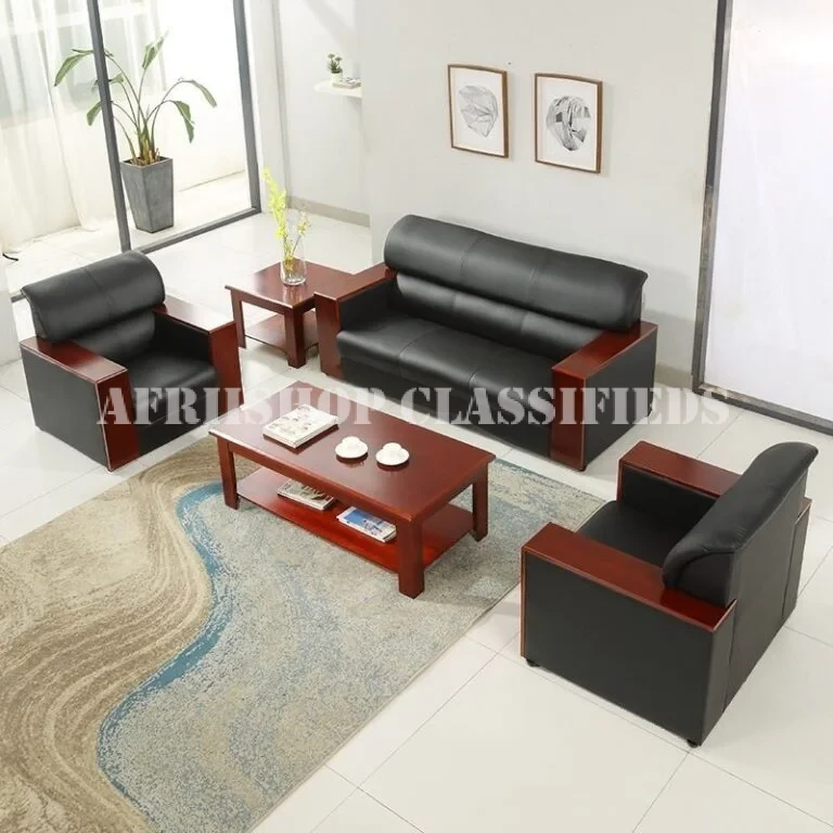 Sofas; 5-Seater Black Leather Office Sofa