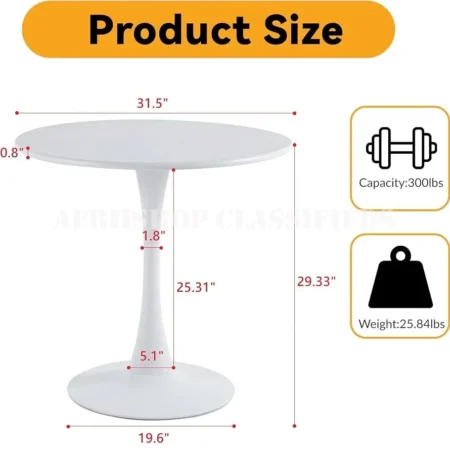 Dining Table; High Round White MDF Home Dining Table