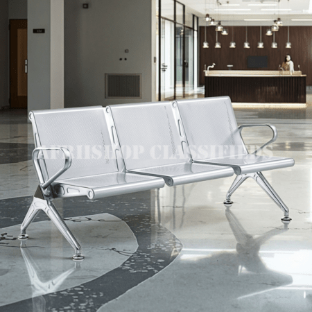 Office Bench; Durable Metal Heavy Duty 3 Person Reception Office Bench
