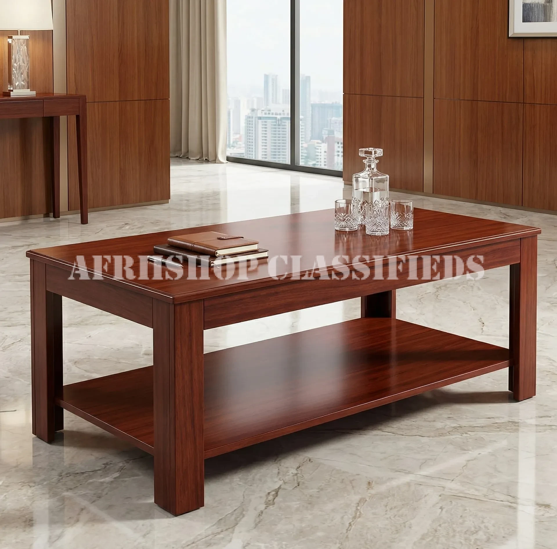 Coffee Table; Rectangular Mahogany Executive Coffee Table