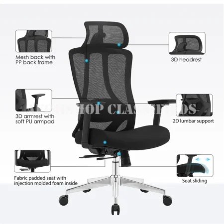 High Back Ergonomic Office Chair – Adjustable Lumbar Support Seat