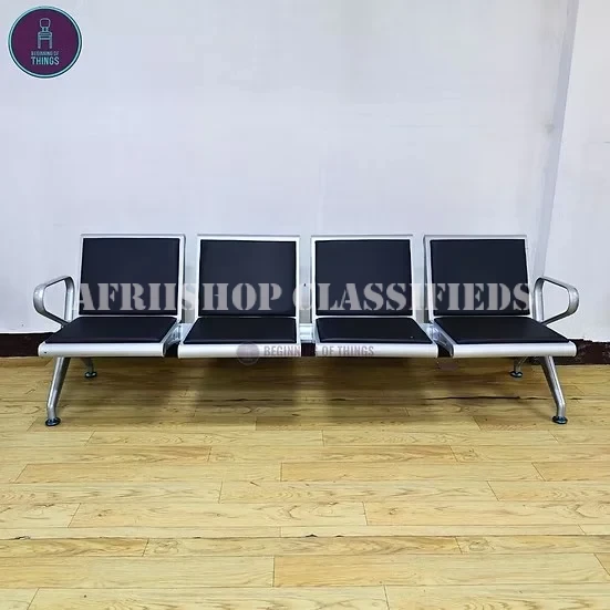 Office Bench: 4-Link Office Reception Bench in Black
