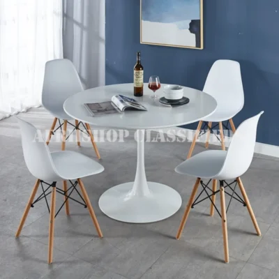 5-PieceDiningTableSetIncludesARoundDiningTableAnd4ChairsWhite