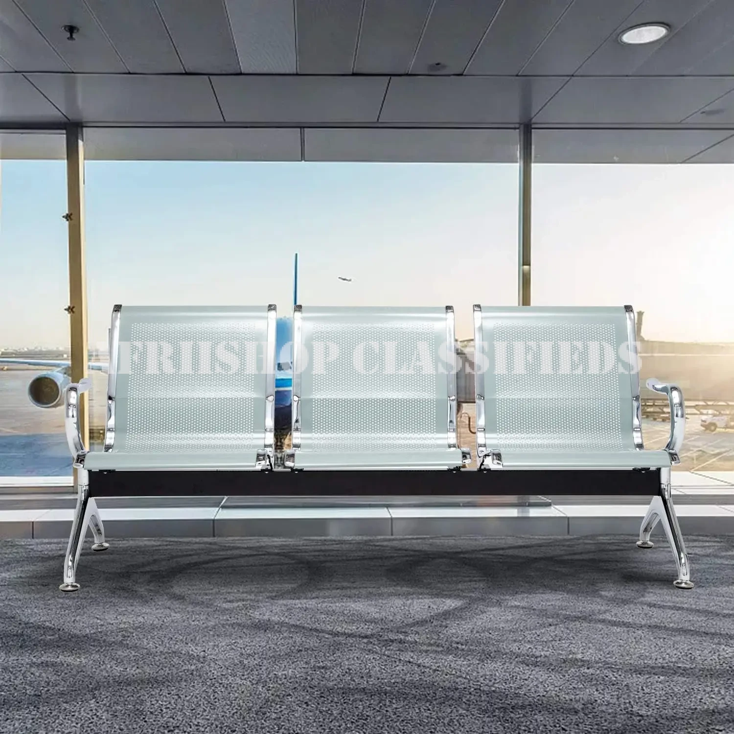 Office Reception Bench;3-Seat Waiting Chair Airport Bench