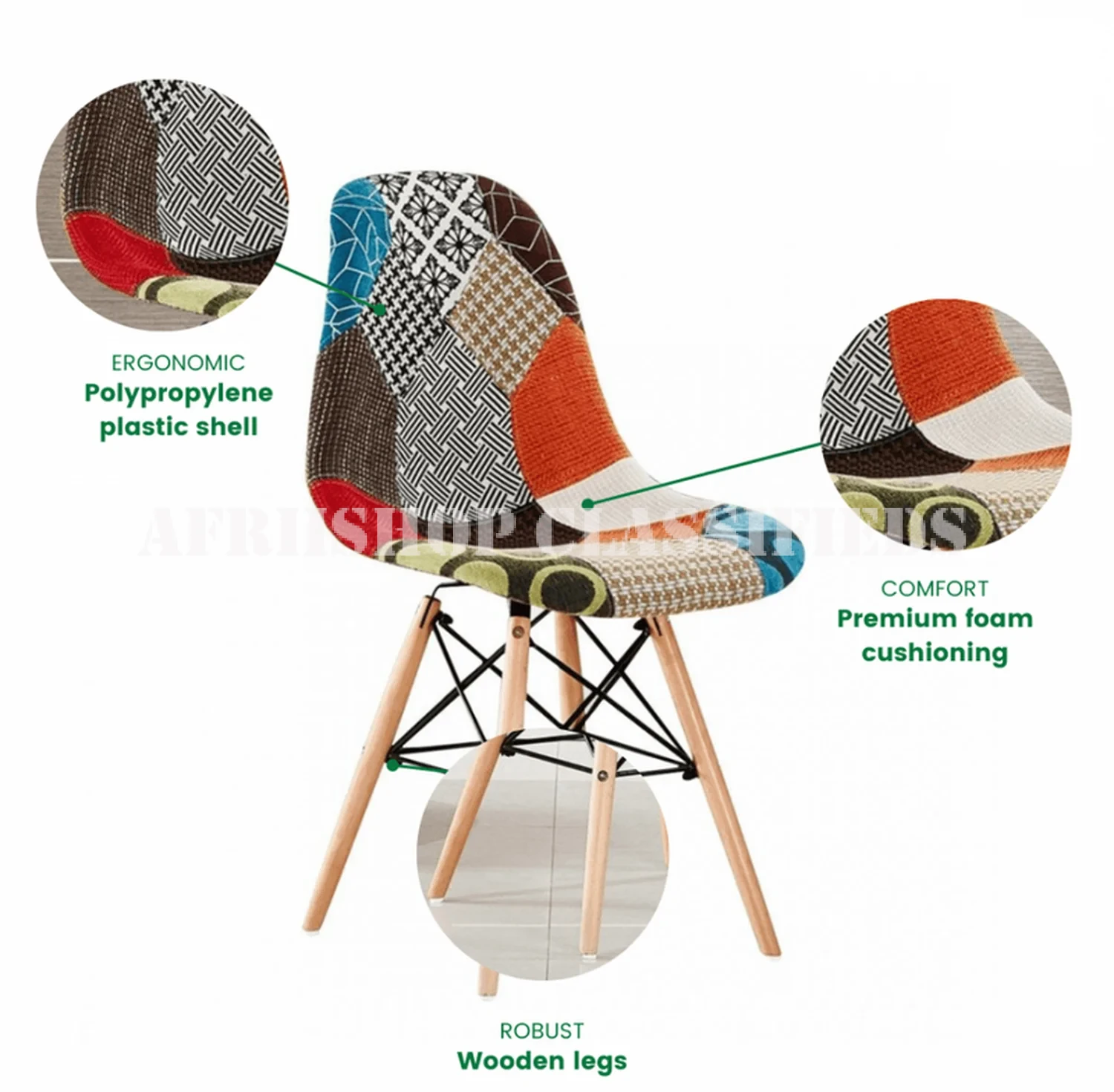 Dining Chair; Armless Patch Work Upholstered Dining Chair