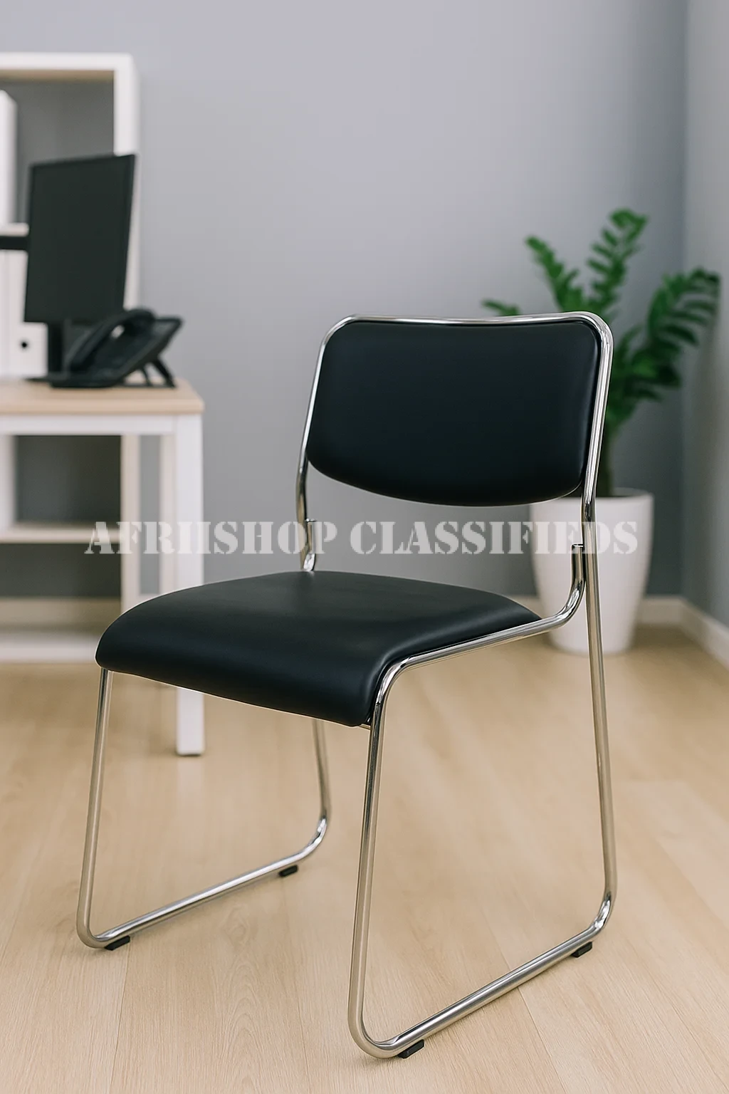 Office Chairs; Stackable Chrome Leather Visitor’s Chair
