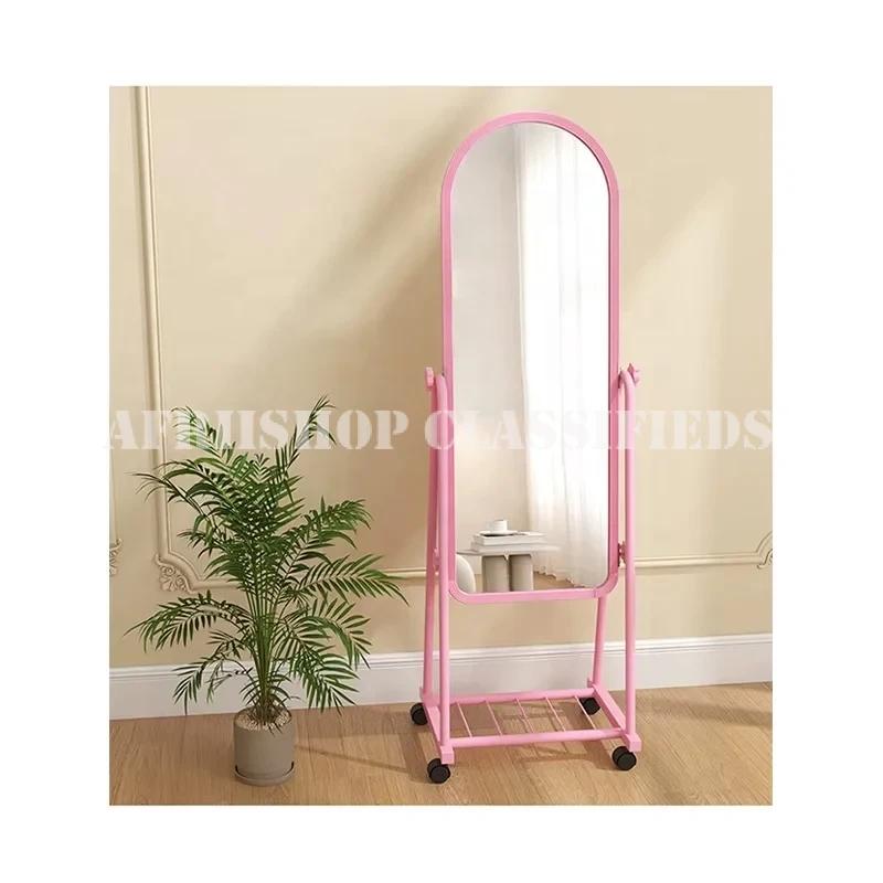 Home Mirror; Modern Freestanding Bedroom Mirror with Smooth Rolling Casters