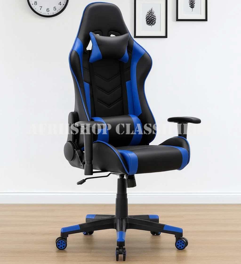 Gaming Chair; Blue Ergonomic Leather Gaming Chair