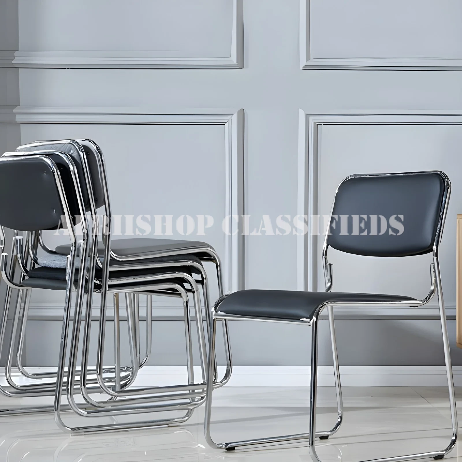 Office Chairs; Stackable Chrome Leather Visitor’s Chair